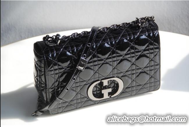 Luxury Discount Dior Small Caro Chain Bag in Patent Cannage Lambskin CD2228 Black 2024