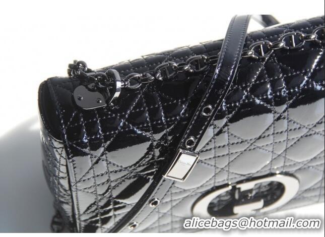 Luxury Discount Dior Small Caro Chain Bag in Patent Cannage Lambskin CD2228 Black 2024