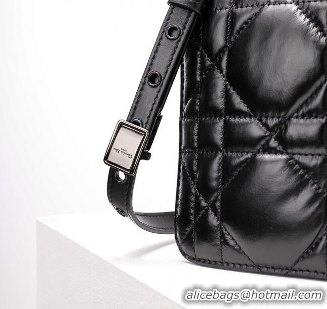 Inexpensive Dior Large Caro Chain Bag in Quilted Macrocannage Calfskin CD2229 Black 2024