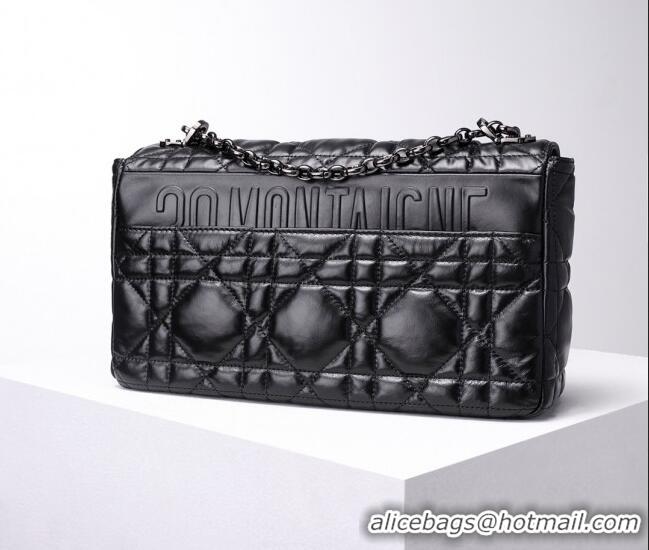 Inexpensive Dior Large Caro Chain Bag in Quilted Macrocannage Calfskin CD2229 Black 2024