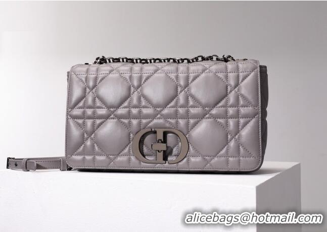 Super Quality Dior Large Caro Chain Bag in Quilted Macrocannage Calfskin CD2229 Gray 2024