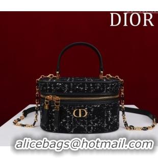 Promotional Dior Caro Mini Vanity Case in Cannage Tweed CD3001 Black 2024