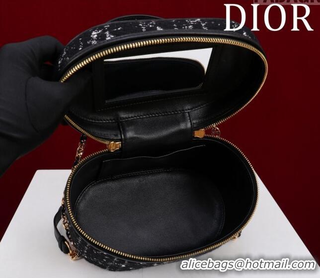 Good Quality Dior Caro Small Vanity Case in Cannage Tweed CD3002 Black 2024