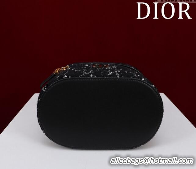 Good Quality Dior Caro Small Vanity Case in Cannage Tweed CD3002 Black 2024