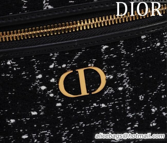 Good Quality Dior Caro Small Vanity Case in Cannage Tweed CD3002 Black 2024