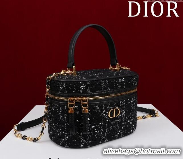 Good Quality Dior Caro Small Vanity Case in Cannage Tweed CD3002 Black 2024