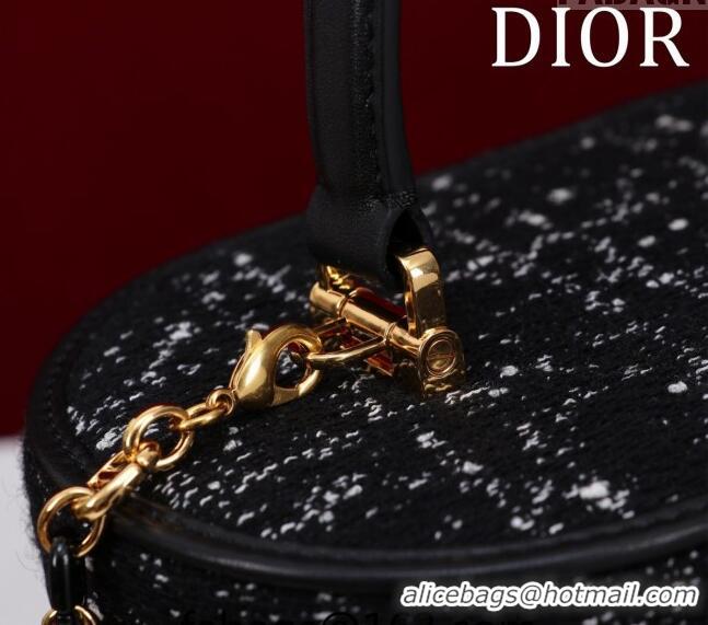 Good Quality Dior Caro Small Vanity Case in Cannage Tweed CD3002 Black 2024