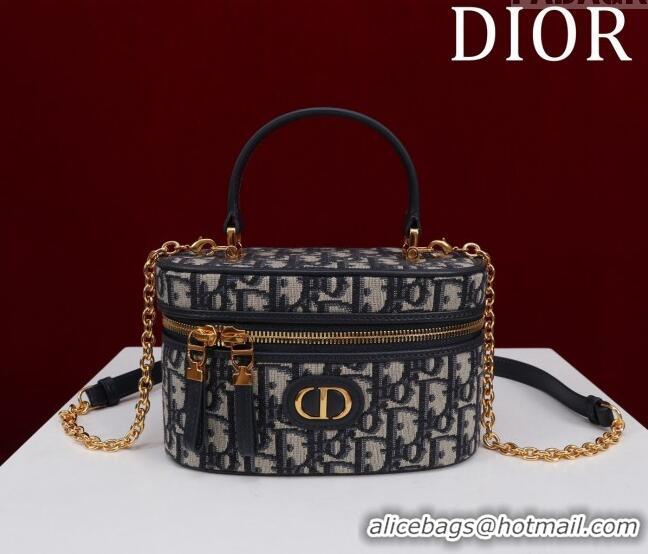 Super Quality Dior 30 Montaigne Mini Vanity Case in  Dior Oblique Jacquard CD3001 Blue 2024