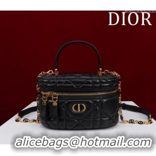 New Fashion Dior Caro Mini Vanity Case in Macrocannage Lambskin CD3003 Black 2024