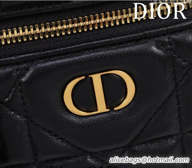 New Fashion Dior Caro Mini Vanity Case in Macrocannage Lambskin CD3003 Black 2024