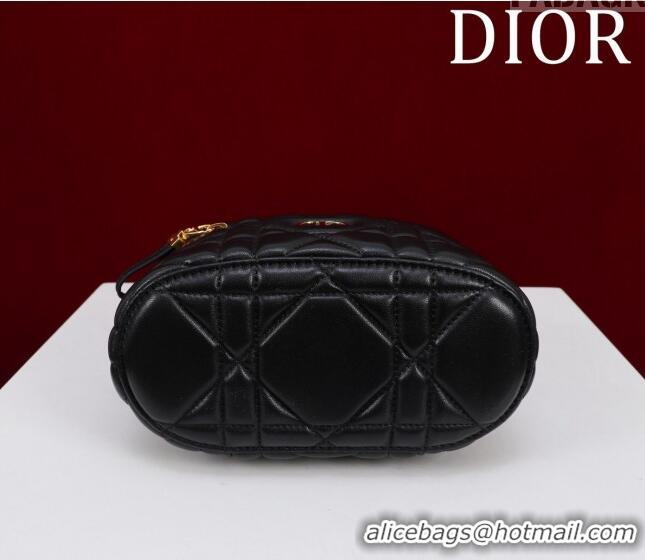 New Fashion Dior Caro Mini Vanity Case in Macrocannage Lambskin CD3003 Black 2024