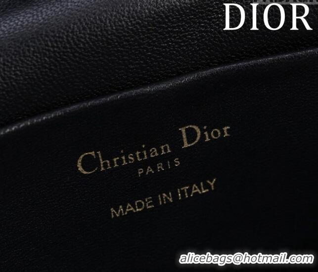 New Fashion Dior Caro Mini Vanity Case in Macrocannage Lambskin CD3003 Black 2024