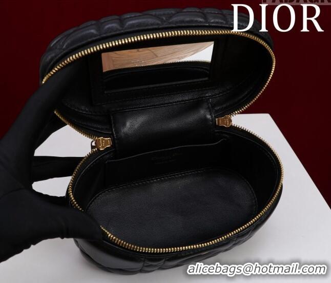 New Fashion Dior Caro Mini Vanity Case in Macrocannage Lambskin CD3003 Black 2024