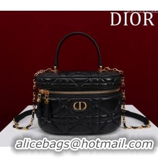 Unique Grade Dior Caro Small Vanity Case in Macrocannage Lambskin CD3004 Black 2024