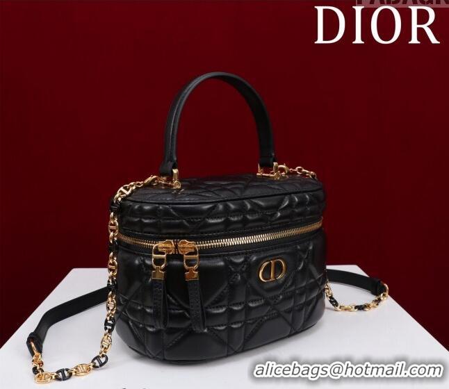 Unique Grade Dior Caro Small Vanity Case in Macrocannage Lambskin CD3004 Black 2024