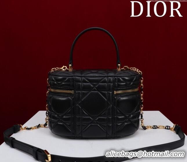 Unique Grade Dior Caro Small Vanity Case in Macrocannage Lambskin CD3004 Black 2024