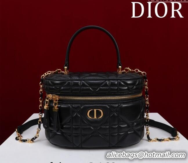 Unique Grade Dior Caro Small Vanity Case in Macrocannage Lambskin CD3004 Black 2024