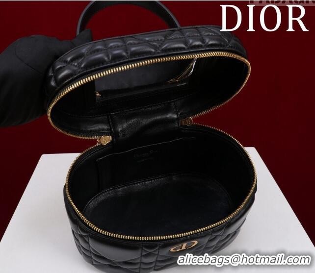 Unique Grade Dior Caro Small Vanity Case in Macrocannage Lambskin CD3004 Black 2024