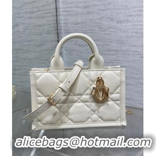 Inexpensive Dior Mini Book Tote Bag in Macrocannage Calfskin with Strap CD3011 White 2024