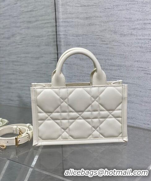 Inexpensive Dior Mini Book Tote Bag in Macrocannage Calfskin with Strap CD3011 White 2024