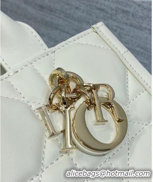 Inexpensive Dior Mini Book Tote Bag in Macrocannage Calfskin with Strap CD3011 White 2024