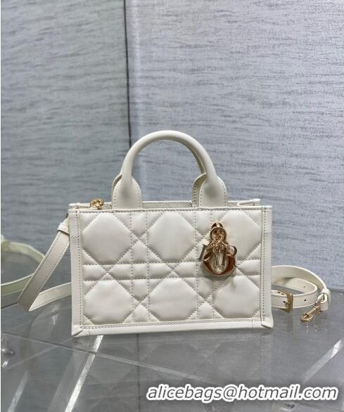 Inexpensive Dior Mini Book Tote Bag in Macrocannage Calfskin with Strap CD3011 White 2024