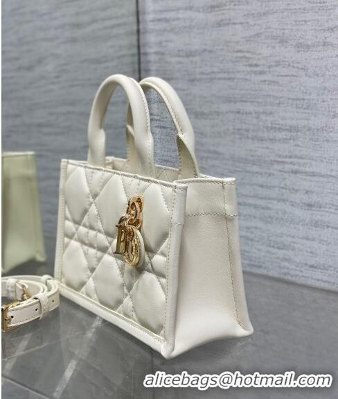 Inexpensive Dior Mini Book Tote Bag in Macrocannage Calfskin with Strap CD3011 White 2024