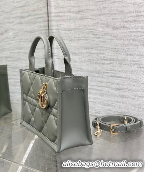 Best Quality Dior Mini Book Tote Bag in Macrocannage Calfskin with Strap CD3011 Grey 2024