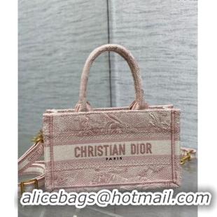 Famous Brand Dior Mini Book Tote Bag with Strap in Pink Toile de Jouy Reverse Embroidery CD3018 Pink 2024