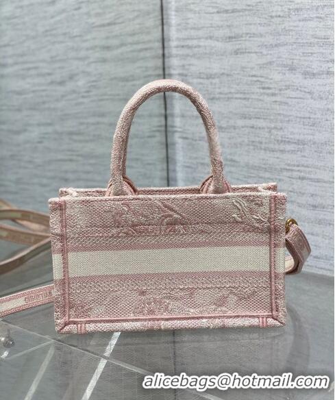 Famous Brand Dior Mini Book Tote Bag with Strap in Pink Toile de Jouy Reverse Embroidery CD3018 Pink 2024