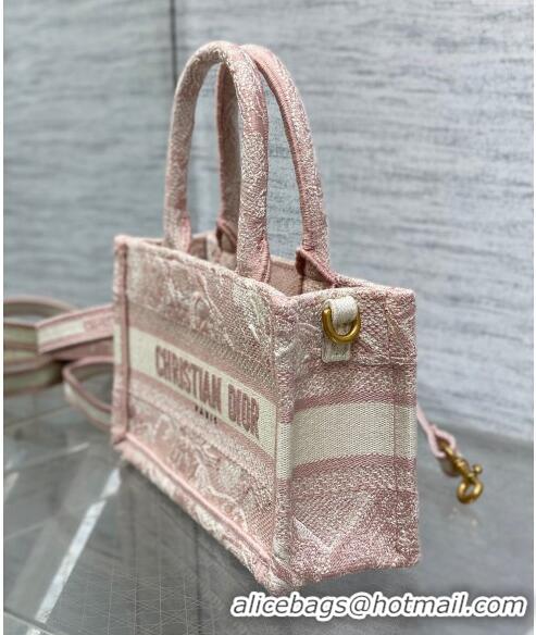 Famous Brand Dior Mini Book Tote Bag with Strap in Pink Toile de Jouy Reverse Embroidery CD3018 Pink 2024