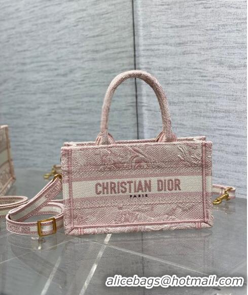 Famous Brand Dior Mini Book Tote Bag with Strap in Pink Toile de Jouy Reverse Embroidery CD3018 Pink 2024