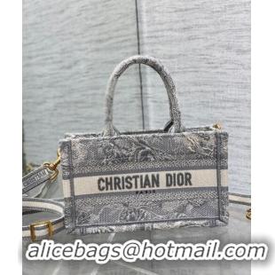 Super Quality Dior Mini Book Tote Bag with Strap in Grey Toile de Jouy Reverse Embroidery CD3018 Grey 2024