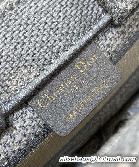 Super Quality Dior Mini Book Tote Bag with Strap in Grey Toile de Jouy Reverse Embroidery CD3018 Grey 2024