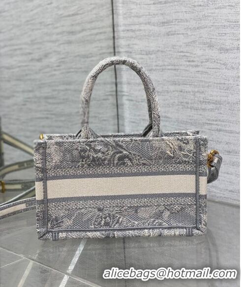 Super Quality Dior Mini Book Tote Bag with Strap in Grey Toile de Jouy Reverse Embroidery CD3018 Grey 2024