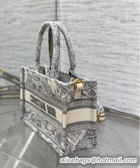 Super Quality Dior Mini Book Tote Bag with Strap in Grey Toile de Jouy Reverse Embroidery CD3018 Grey 2024