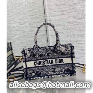 Top Quality Dior Mini Book Tote Bag with Strap in Blue Toile de Jouy Reverse Embroidery CD3018 Blue 2024