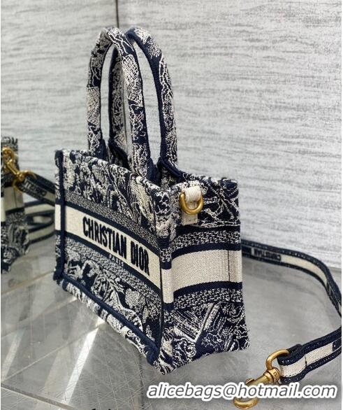 Top Quality Dior Mini Book Tote Bag with Strap in Blue Toile de Jouy Reverse Embroidery CD3018 Blue 2024