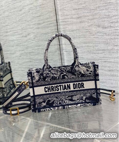 Top Quality Dior Mini Book Tote Bag with Strap in Blue Toile de Jouy Reverse Embroidery CD3018 Blue 2024