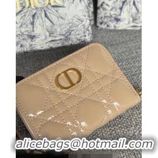 Low Cost Dior Caro Zipped Wallet in Patent Cannage Calfskin 0523 Beige 2024