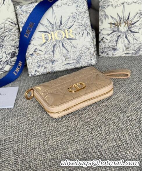 Low Cost Dior Caro Zipped Wallet in Patent Cannage Calfskin 0523 Beige 2024