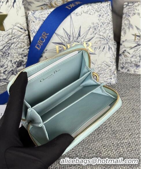 Super Quality Dior Caro Zipped Wallet in Patent Cannage Calfskin 0523 Pale Blue 2024