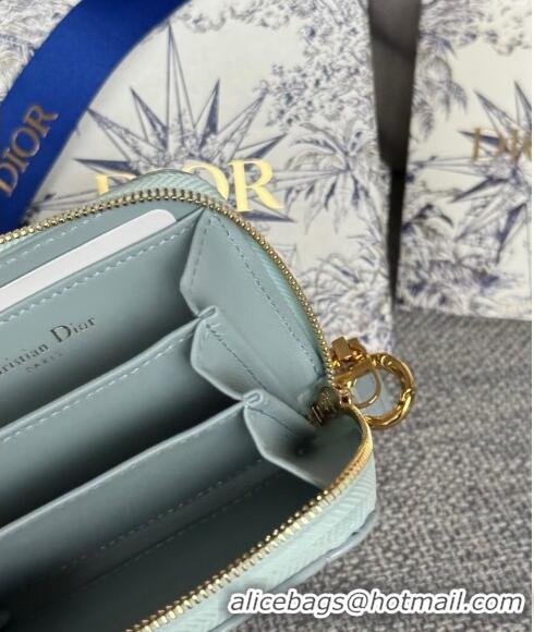 Super Quality Dior Caro Zipped Wallet in Patent Cannage Calfskin 0523 Pale Blue 2024