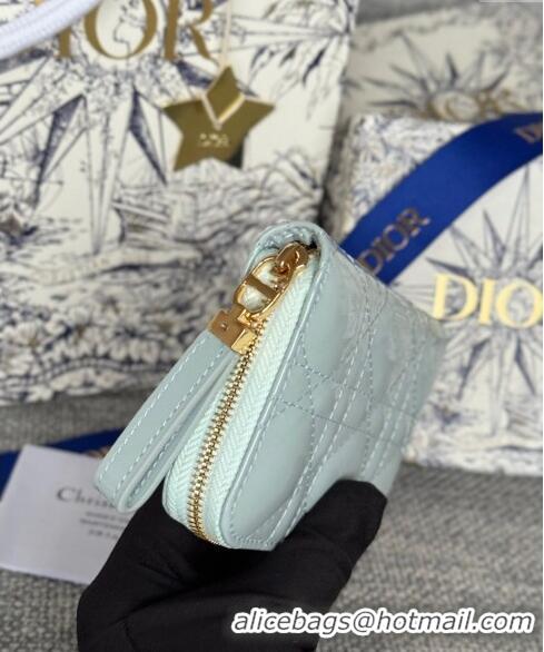 Super Quality Dior Caro Zipped Wallet in Patent Cannage Calfskin 0523 Pale Blue 2024