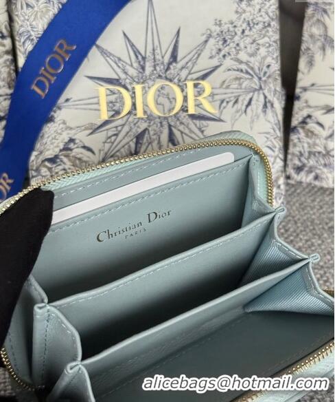 Super Quality Dior Caro Zipped Wallet in Patent Cannage Calfskin 0523 Pale Blue 2024