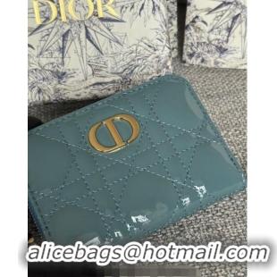 Buy Discount Dior Caro Zipped Wallet in Patent Cannage Calfskin 0523 Denim Blue 2024