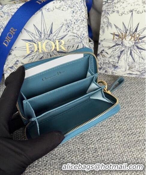 Buy Discount Dior Caro Zipped Wallet in Patent Cannage Calfskin 0523 Denim Blue 2024