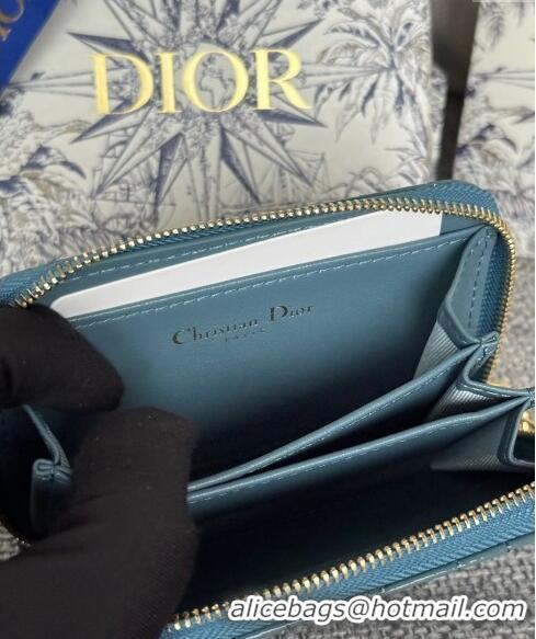 Buy Discount Dior Caro Zipped Wallet in Patent Cannage Calfskin 0523 Denim Blue 2024