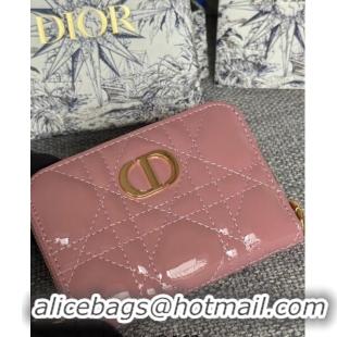 Famous Brand Dior Caro Zipped Wallet in Patent Cannage Calfskin 0523 Pink 2024