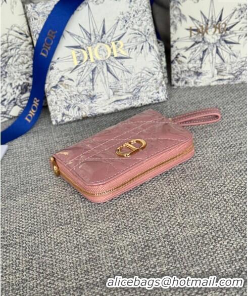 Famous Brand Dior Caro Zipped Wallet in Patent Cannage Calfskin 0523 Pink 2024